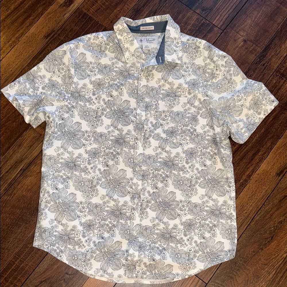 Original Penguin White and Gray Floral Shirt